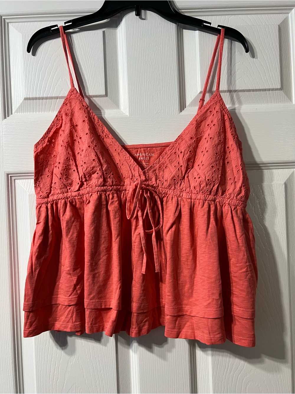 American Eagle Outfitters Coral Eyelet Tie-Front Camisole